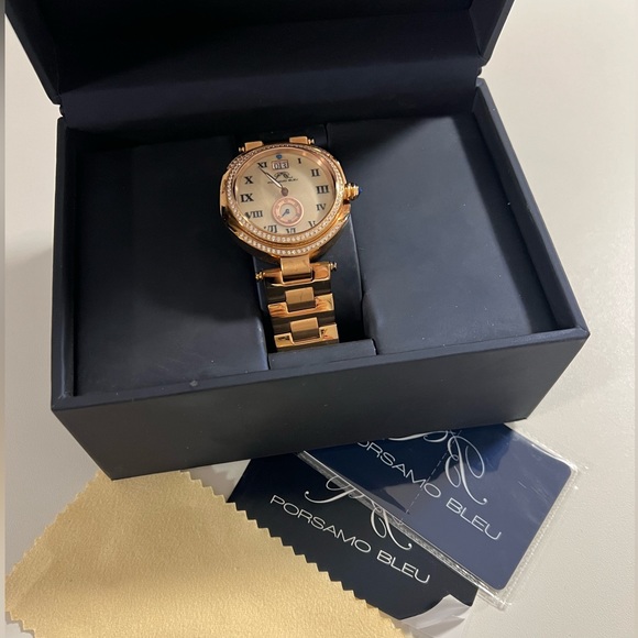 Porsamo Bleu South Sea Crystal luxury stainless steel watch rose gold MSRP $1600 - Picture 2 of 11